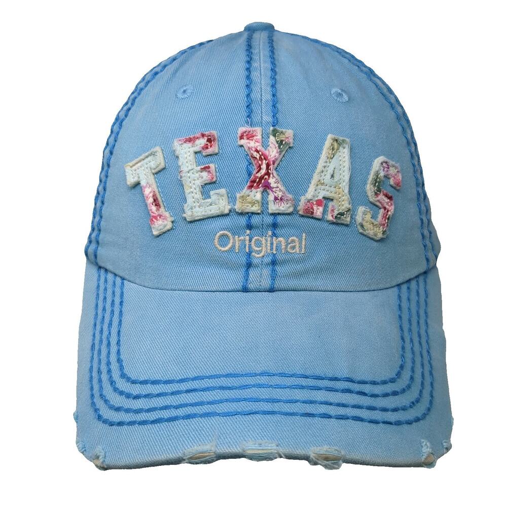 Robin Ruth Baseball Cap Blue One Size Texas Floral Embroidered Distressed Hat